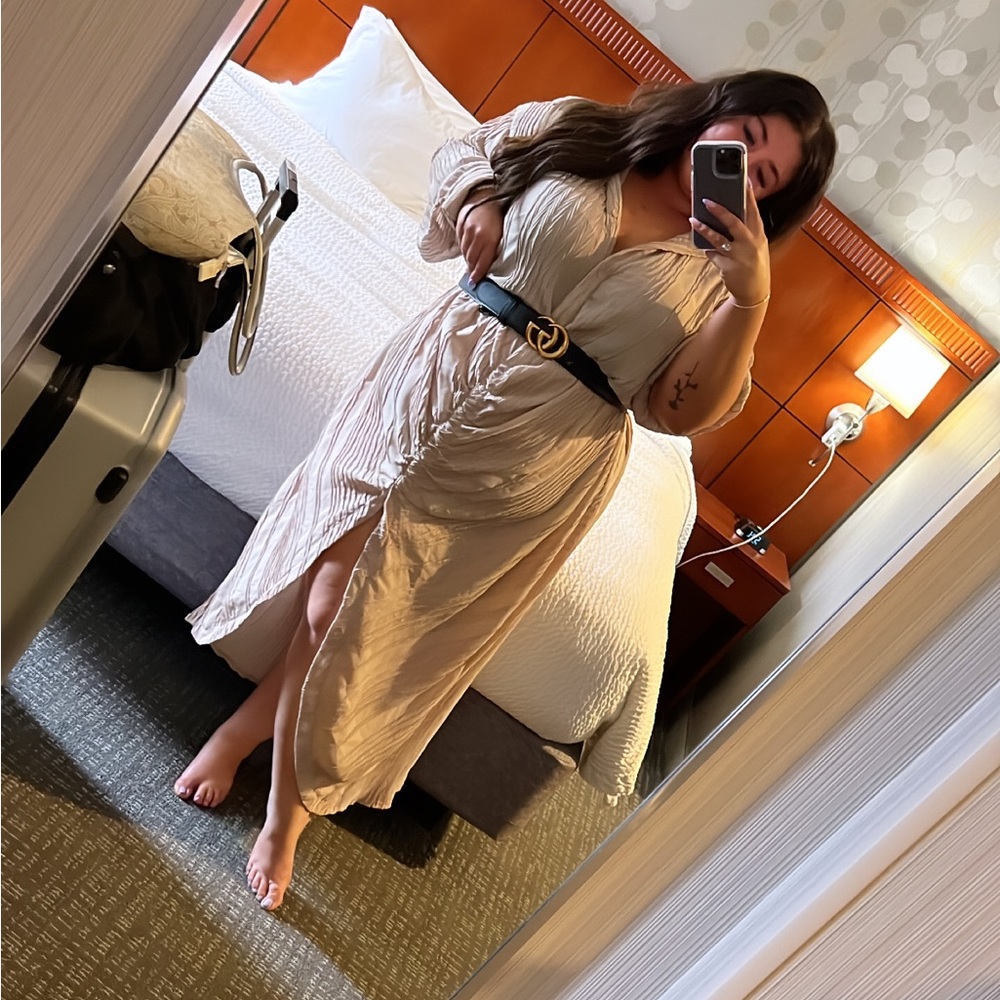 Beige button down crepe dress